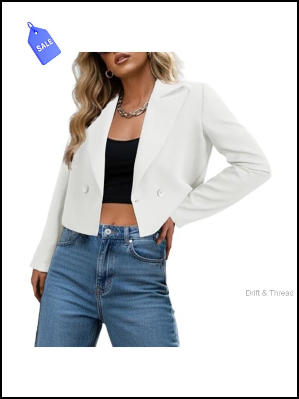 Double-Breasted Cropped Blazer Long Sleeve Lapel Collar Business Casual Work